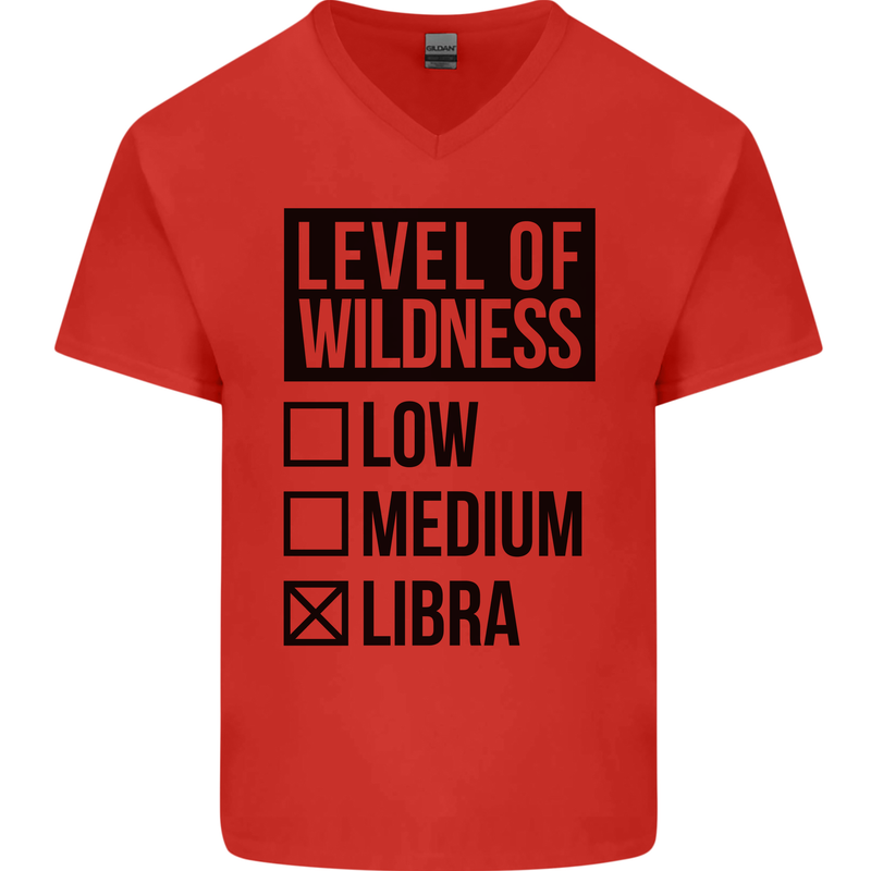 Levels of Wildness Libra Mens V-Neck Cotton T-Shirt Red