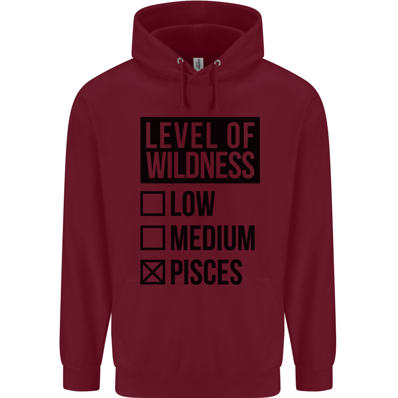 Levels of Wildness Pisces Childrens Kids Hoodie Maroon