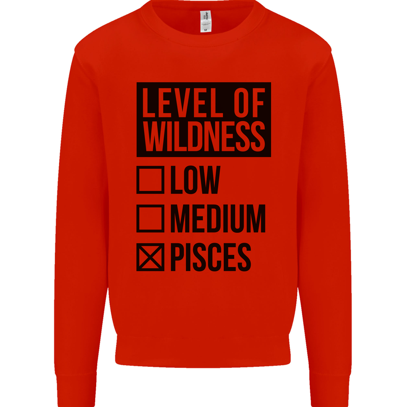 Levels of Wildness Pisces Kids Sweatshirt Jumper Bright Red
