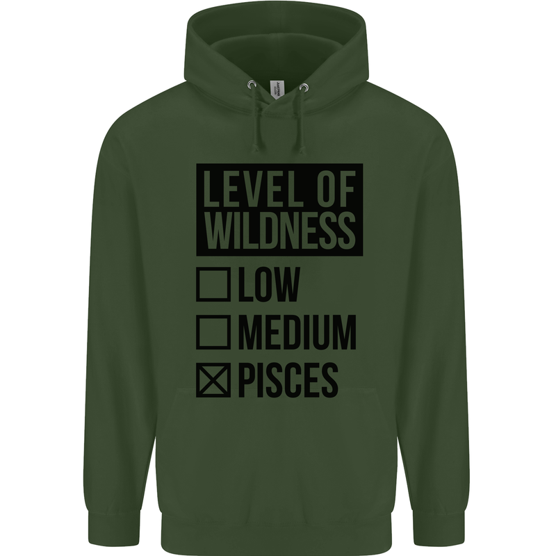 Levels of Wildness Pisces Mens 80% Cotton Hoodie Forest Green