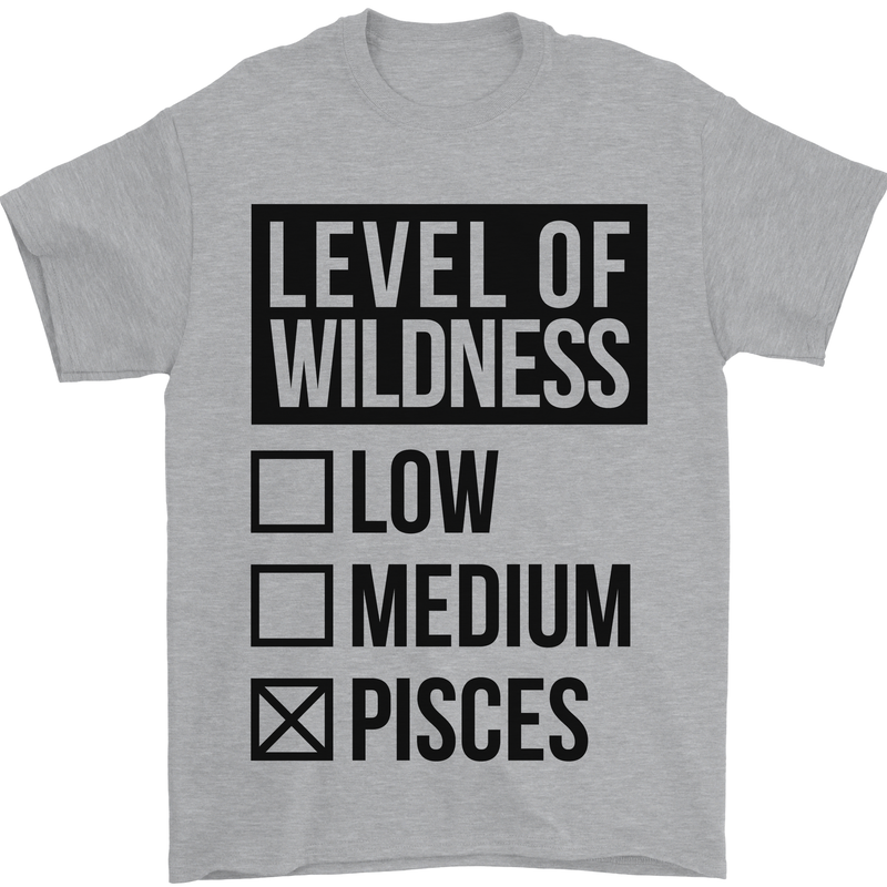 Levels of Wildness Pisces Mens T-Shirt Cotton Gildan Sports Grey