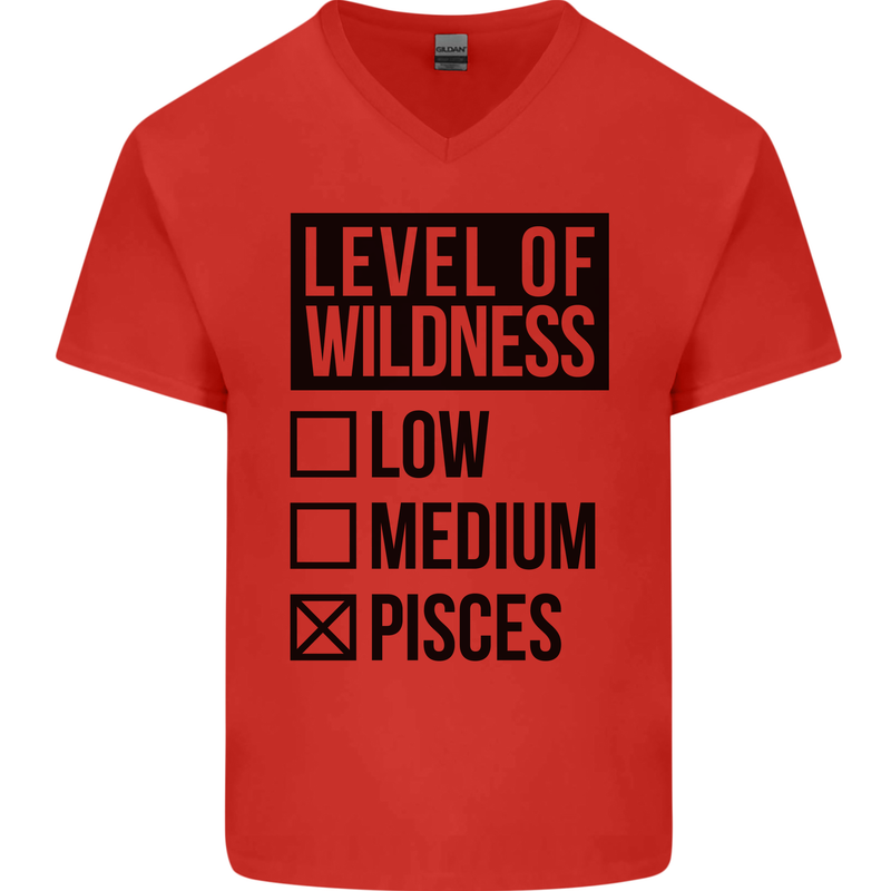 Levels of Wildness Pisces Mens V-Neck Cotton T-Shirt Red