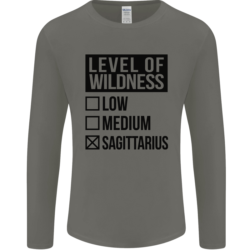 Levels of Wildness Sagittarius Mens Long Sleeve T-Shirt Charcoal