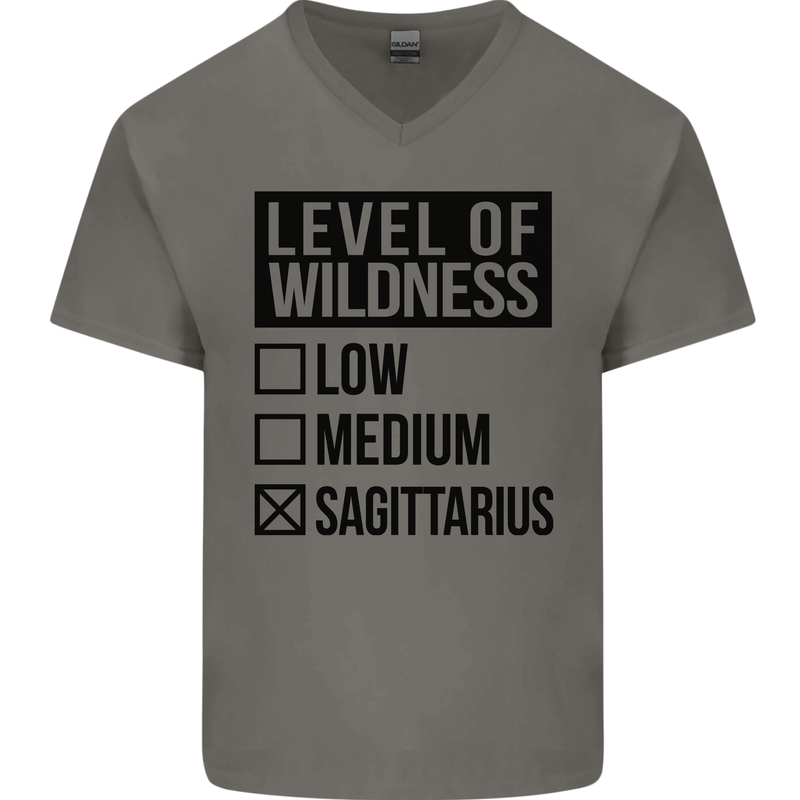 Levels of Wildness Sagittarius Mens V-Neck Cotton T-Shirt Charcoal