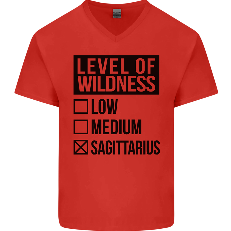 Levels of Wildness Sagittarius Mens V-Neck Cotton T-Shirt Red