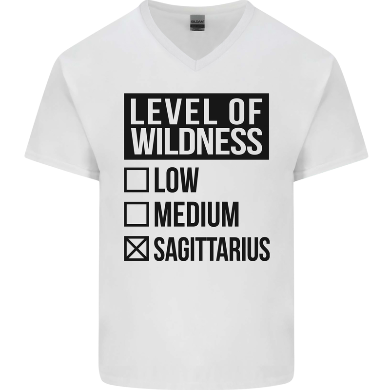 Levels of Wildness Sagittarius Mens V-Neck Cotton T-Shirt White