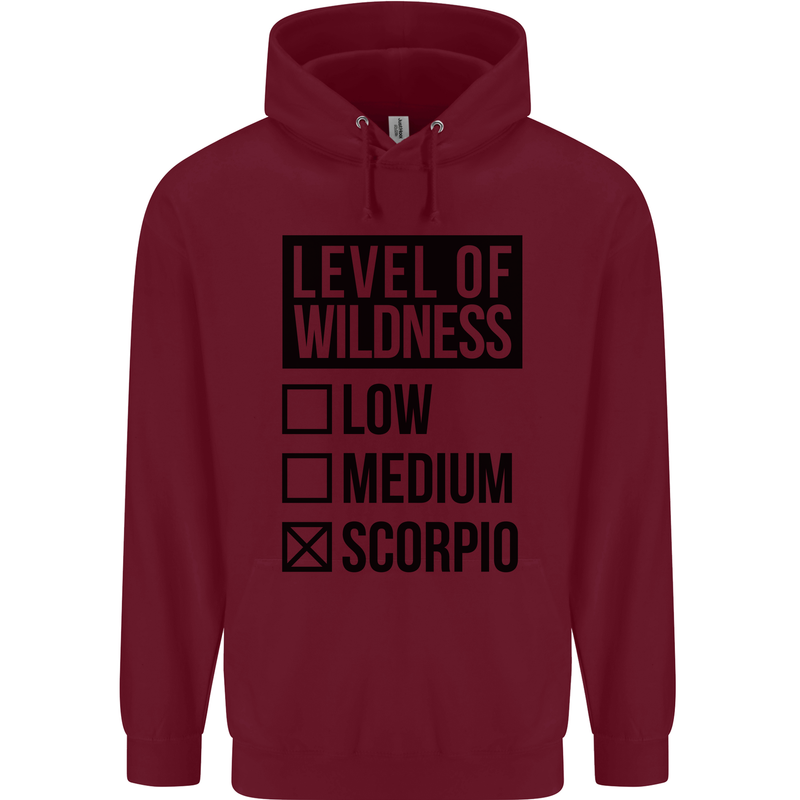 Levels of Wildness Scorpio Childrens Kids Hoodie Maroon