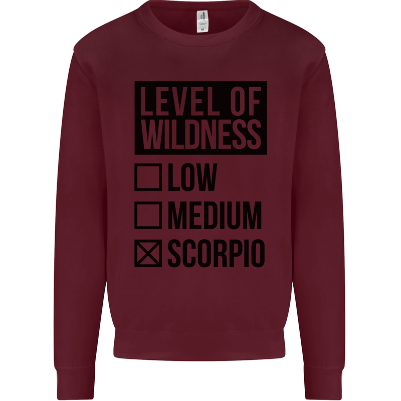 Levels of Wildness Scorpio Kids Sweatshirt Jumper Maroon