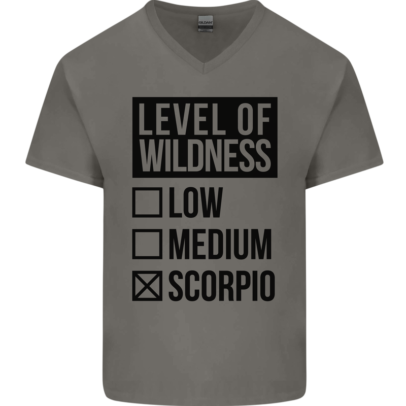 Levels of Wildness Scorpio Mens V-Neck Cotton T-Shirt Charcoal