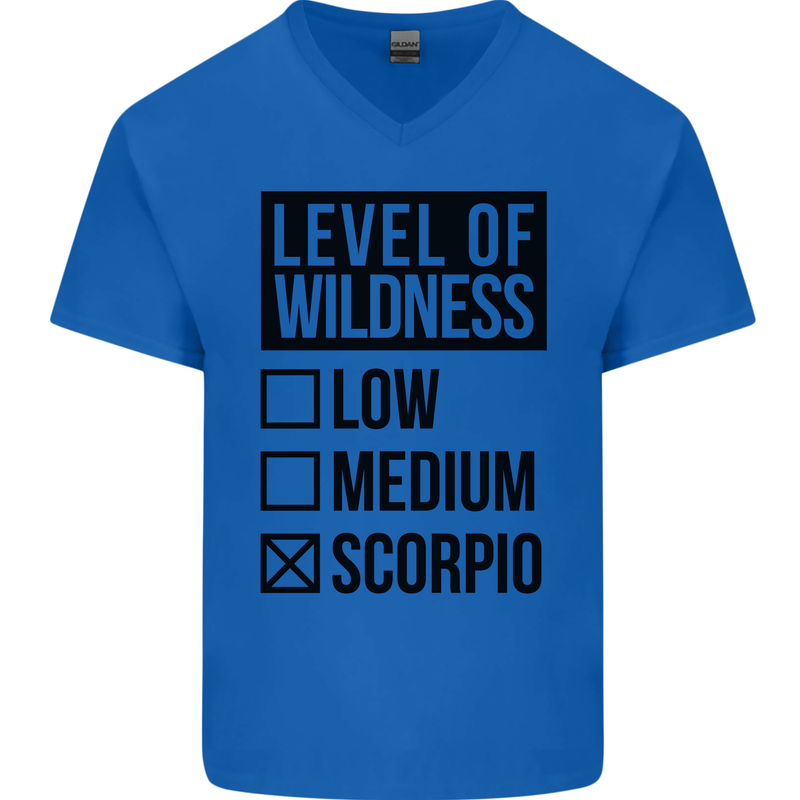 Levels of Wildness Scorpio Mens V-Neck Cotton T-Shirt Royal Blue