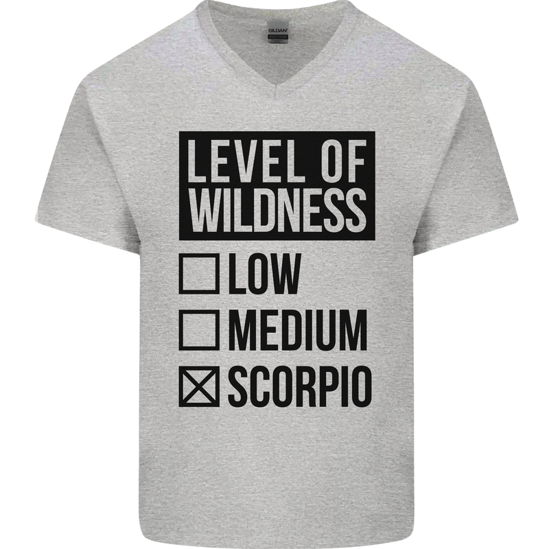 Levels of Wildness Scorpio Mens V-Neck Cotton T-Shirt Sports Grey