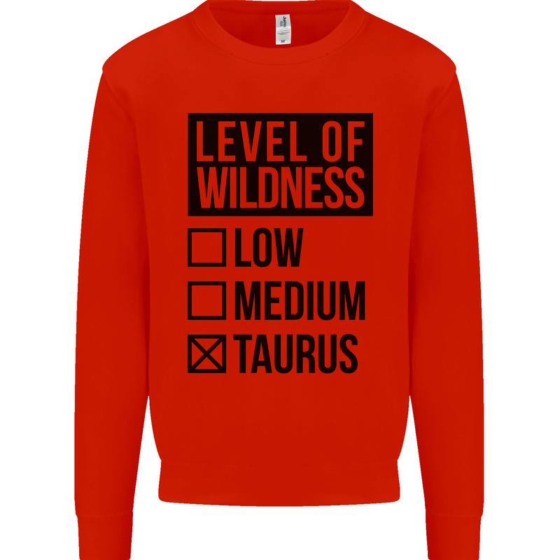 Levels of Wildness Taurus Kids Sweatshirt Jumper Bright Red