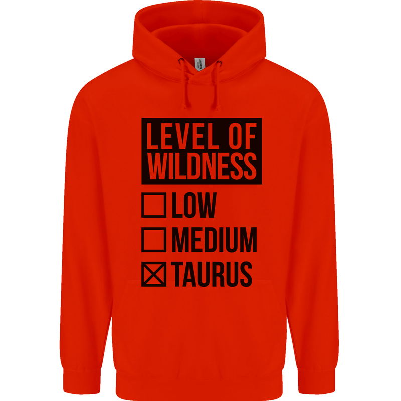 Levels of Wildness Taurus Mens 80% Cotton Hoodie Bright Red