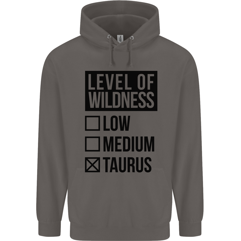 Levels of Wildness Taurus Mens 80% Cotton Hoodie Charcoal