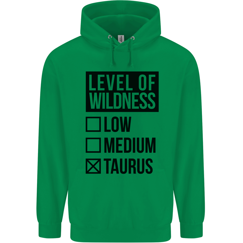Levels of Wildness Taurus Mens 80% Cotton Hoodie Irish Green
