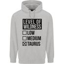 Levels of Wildness Taurus Mens 80% Cotton Hoodie Sports Grey