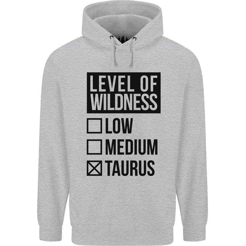 Levels of Wildness Taurus Mens 80% Cotton Hoodie Sports Grey