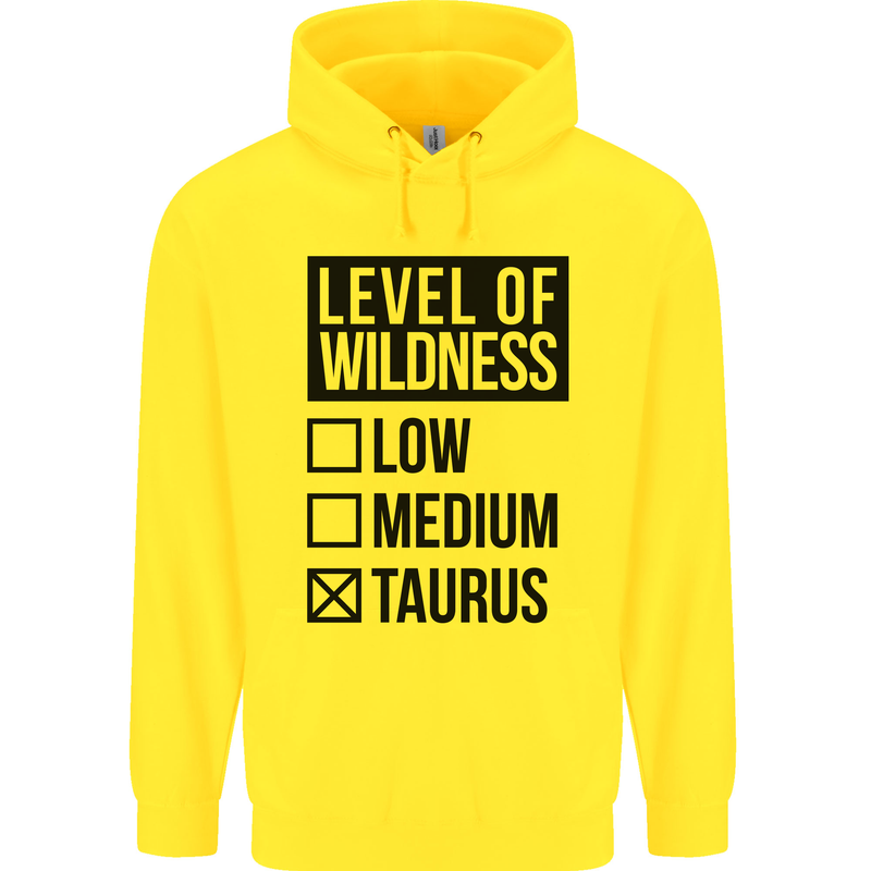 Levels of Wildness Taurus Mens 80% Cotton Hoodie Yellow