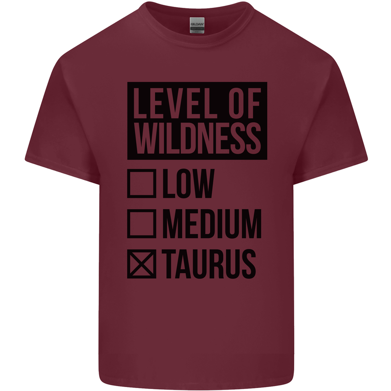 Levels of Wildness Taurus Mens Cotton T-Shirt Tee Top Maroon