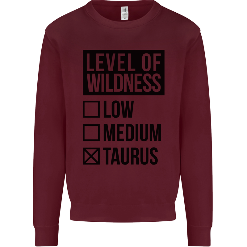 Levels of Wildness Taurus Mens Sweatshirt Jumper Maroon