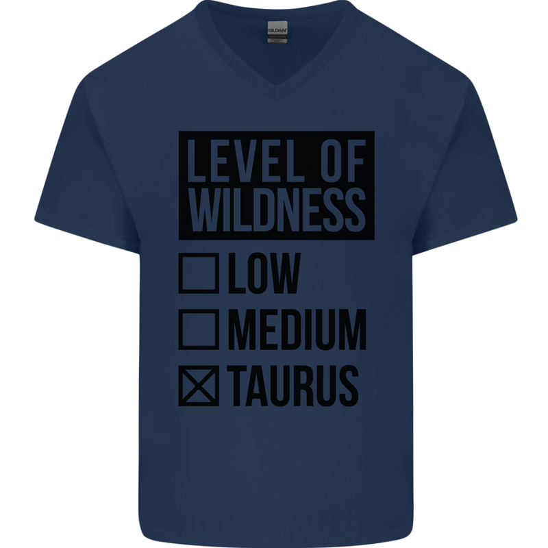Levels of Wildness Taurus Mens V-Neck Cotton T-Shirt Navy Blue