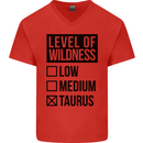 Levels of Wildness Taurus Mens V-Neck Cotton T-Shirt Red