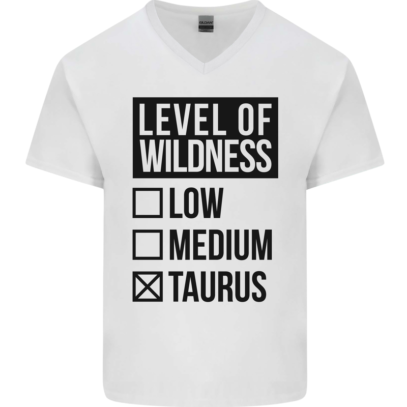 Levels of Wildness Taurus Mens V-Neck Cotton T-Shirt White