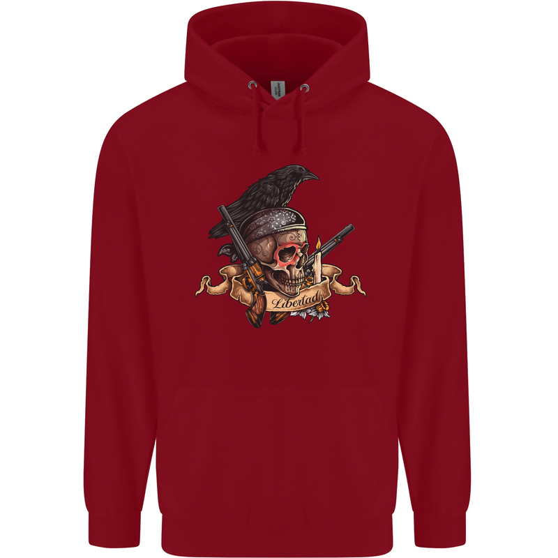 Libertad Skull Freedom Pirate Crow Raven Childrens Kids Hoodie Red