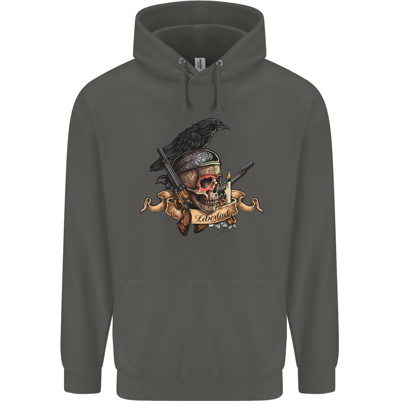 Libertad Skull Freedom Pirate Crow Raven Childrens Kids Hoodie Storm Grey