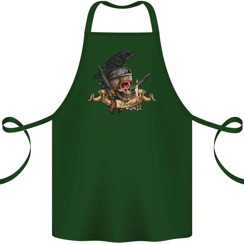 Libertad Skull Freedom Pirate Crow Raven Cotton Apron 100% Organic Forest Green