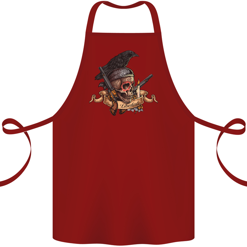 Libertad Skull Freedom Pirate Crow Raven Cotton Apron 100% Organic Maroon