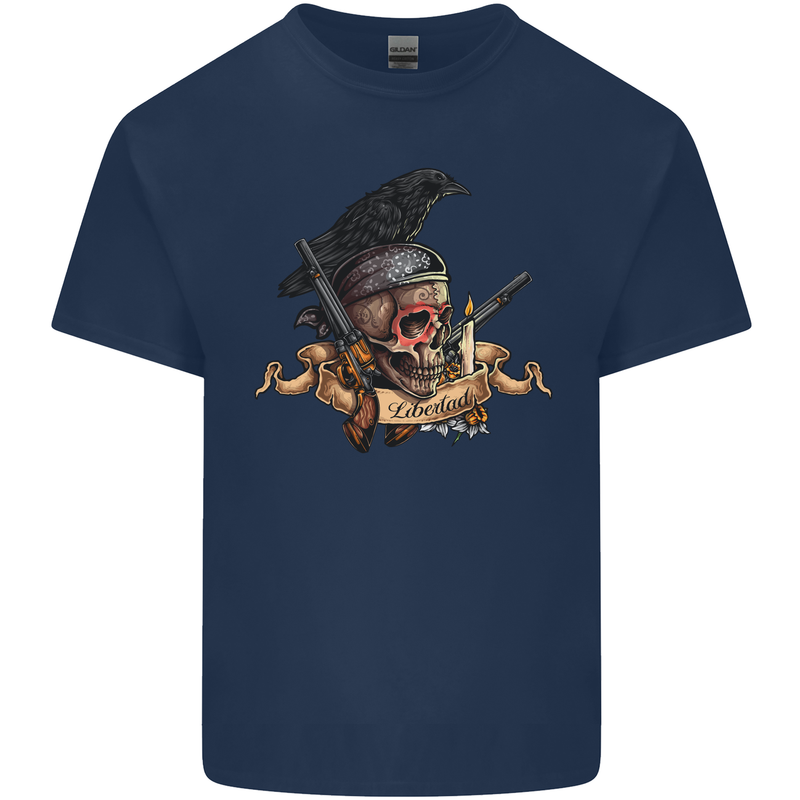 Libertad Skull Freedom Pirate Crow Raven Kids T-Shirt Childrens Navy Blue