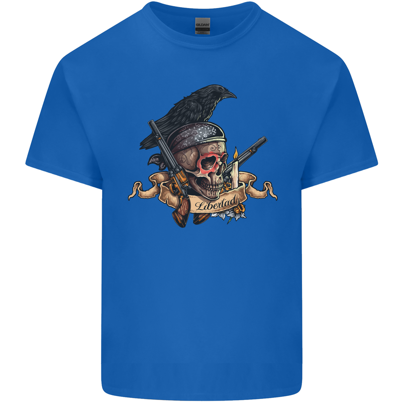 Libertad Skull Freedom Pirate Crow Raven Kids T-Shirt Childrens Royal Blue