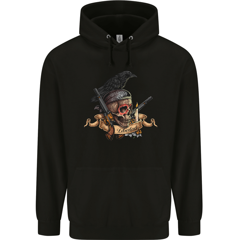 Libertad Skull Freedom Pirate Crow Raven Mens 80% Cotton Hoodie Black