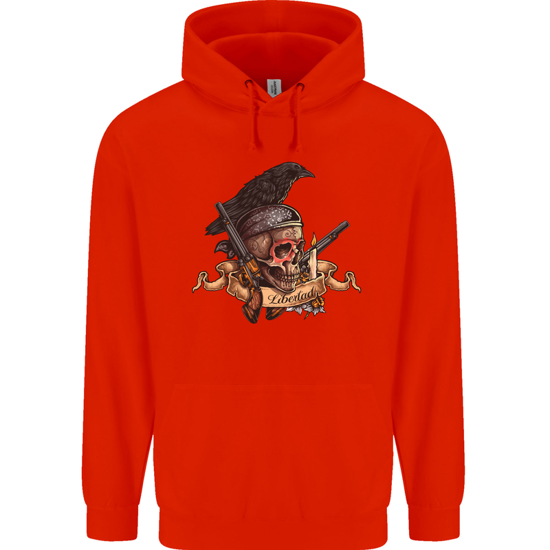 Libertad Skull Freedom Pirate Crow Raven Mens 80% Cotton Hoodie Bright Red