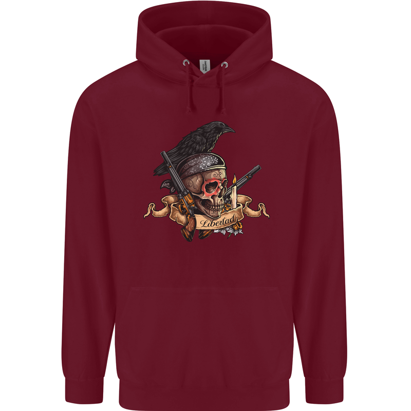 Libertad Skull Freedom Pirate Crow Raven Mens 80% Cotton Hoodie Maroon