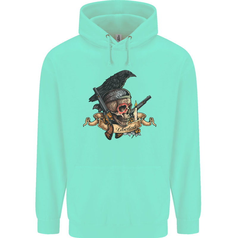 Libertad Skull Freedom Pirate Crow Raven Mens 80% Cotton Hoodie Peppermint