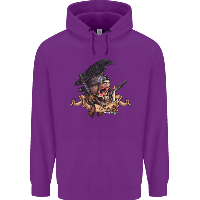 Libertad Skull Freedom Pirate Crow Raven Mens 80% Cotton Hoodie Purple