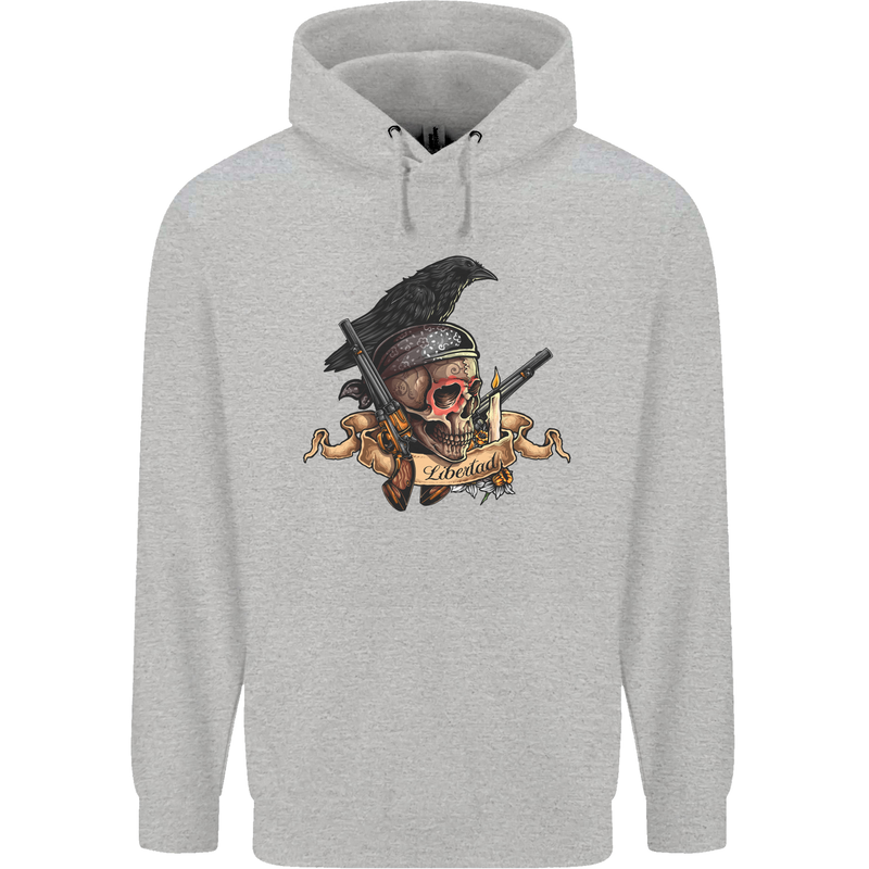 Libertad Skull Freedom Pirate Crow Raven Mens 80% Cotton Hoodie Sports Grey