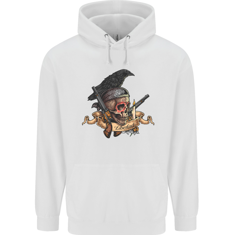 Libertad Skull Freedom Pirate Crow Raven Mens 80% Cotton Hoodie White