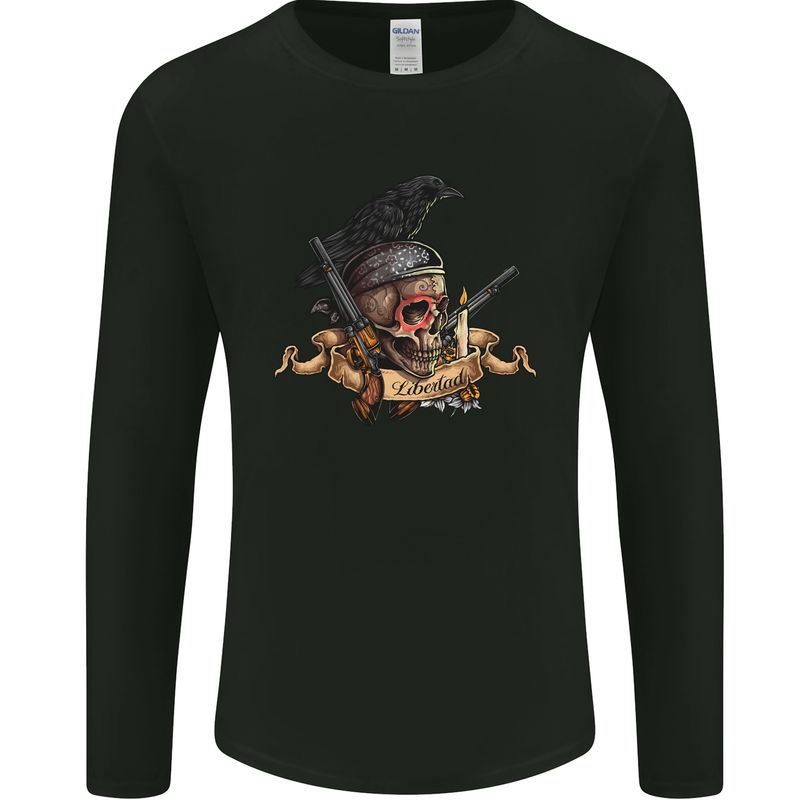 Libertad Skull Freedom Pirate Crow Raven Mens Long Sleeve T-Shirt Black