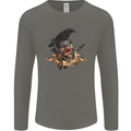 Libertad Skull Freedom Pirate Crow Raven Mens Long Sleeve T-Shirt Charcoal