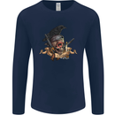 Libertad Skull Freedom Pirate Crow Raven Mens Long Sleeve T-Shirt Navy Blue