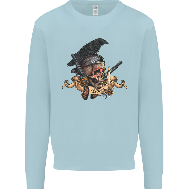 Libertad Skull Freedom Pirate Crow Raven Mens Sweatshirt Jumper Light Blue