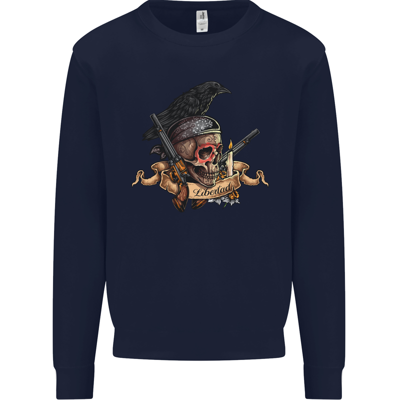 Libertad Skull Freedom Pirate Crow Raven Mens Sweatshirt Jumper Navy Blue
