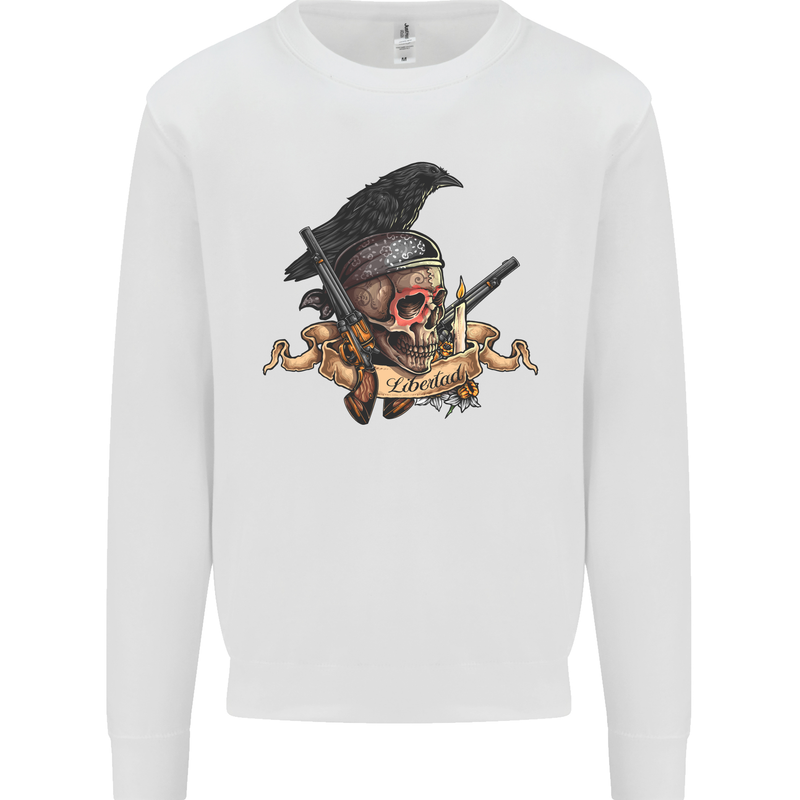 Libertad Skull Freedom Pirate Crow Raven Mens Sweatshirt Jumper White