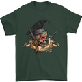 Libertad Skull Freedom Pirate Crow Raven Mens T-Shirt Cotton Gildan Forest Green