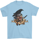 Libertad Skull Freedom Pirate Crow Raven Mens T-Shirt Cotton Gildan Light Blue