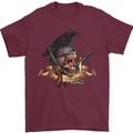 Libertad Skull Freedom Pirate Crow Raven Mens T-Shirt Cotton Gildan Maroon