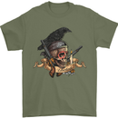 Libertad Skull Freedom Pirate Crow Raven Mens T-Shirt Cotton Gildan Military Green